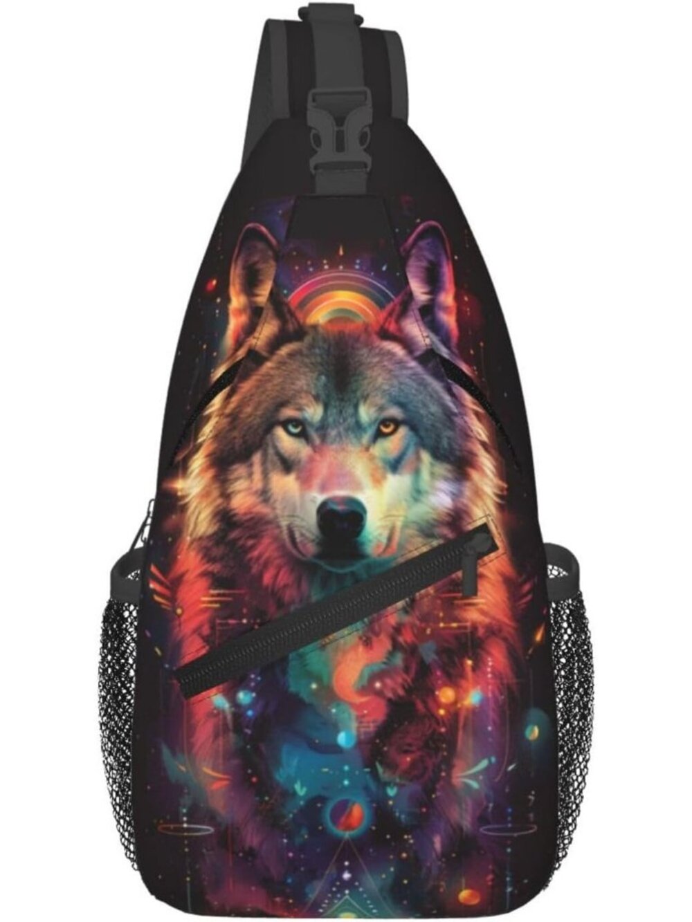 Unisex Wolf Halloween Travel Hiking Sling Backpack Casual Crossbody Bag